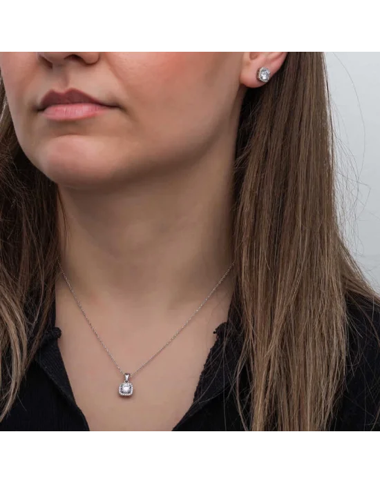 Gümüş Kare Montür Tek Taş Kadın Set