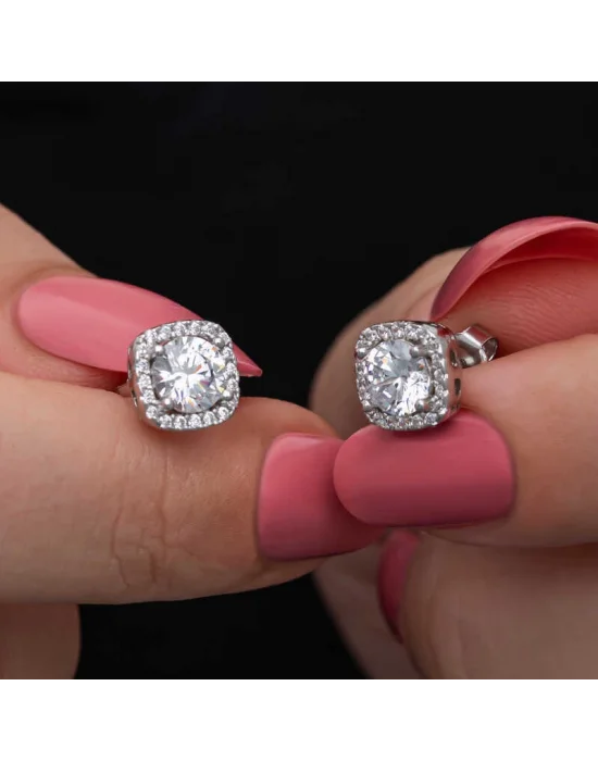 Gümüş Kare Montür Tek Taş Kadın Set