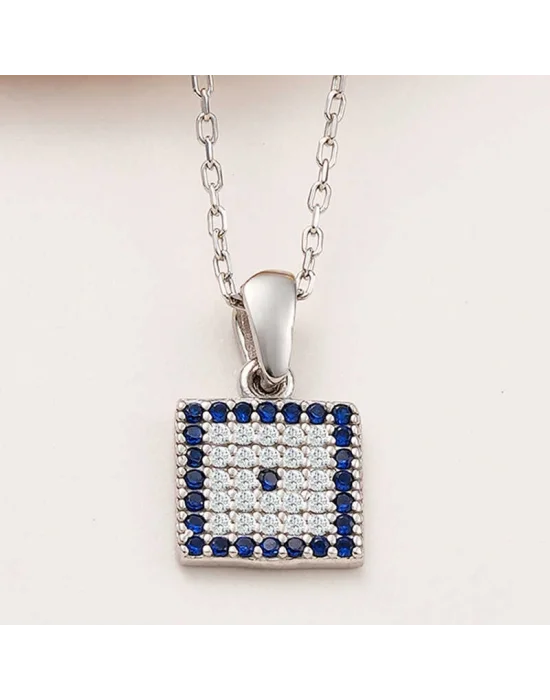 Gümüş Kare Nazar Kadın Kolye