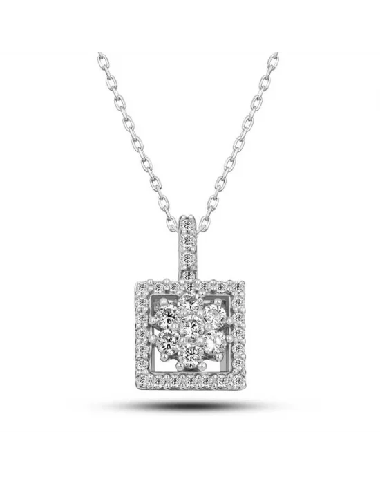 Gümüş Kare Zirkon Taşlı Kadın Kolye