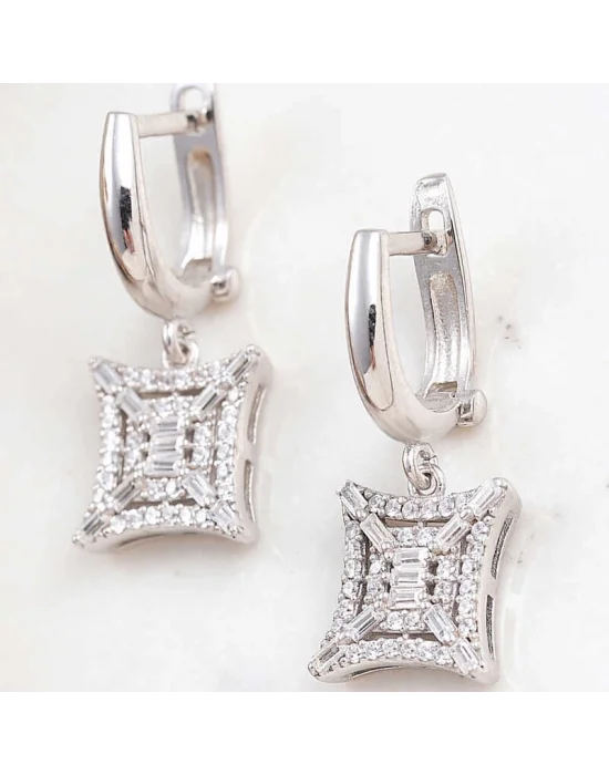 Gümüş Kare Zirkon Taşlı Kadın Küpe