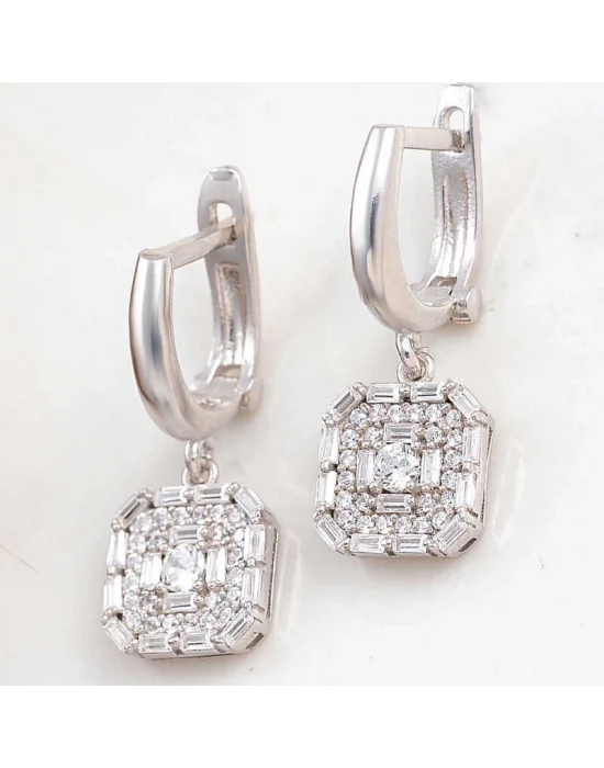 Gümüş Kare Zirkon Taşlı Kadın Küpe