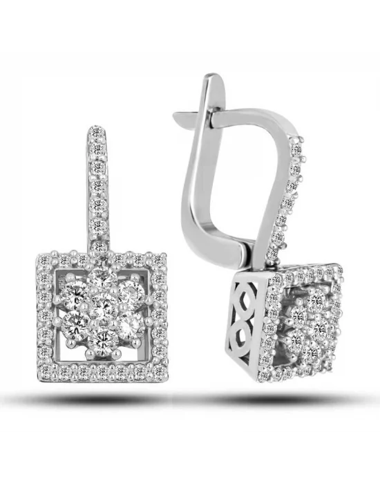 Gümüş Kare Zirkon Taşlı Kadın Küpe