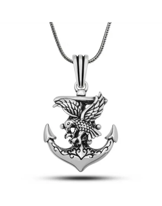 Gümüş Kartal Figürlü Denizci Çapası Kolye