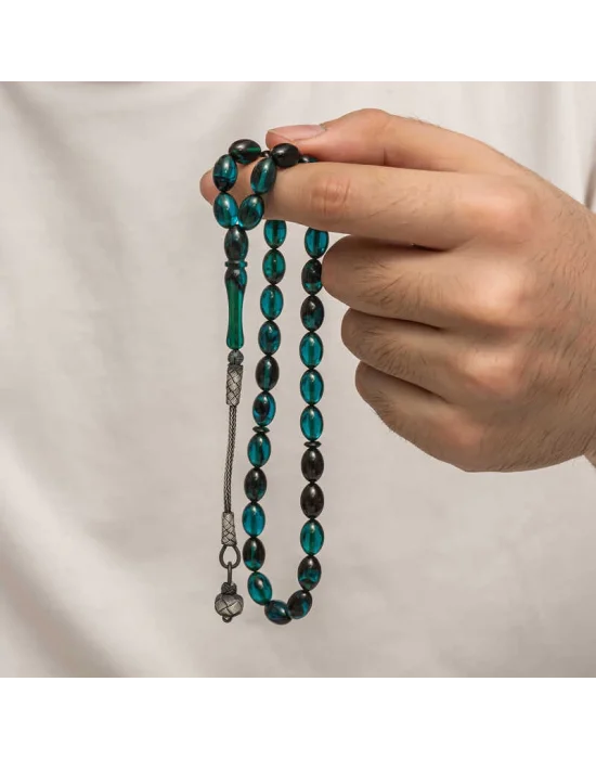 Gümüş Kazaz Püsküllü Sıkma Kehribar Tesbih