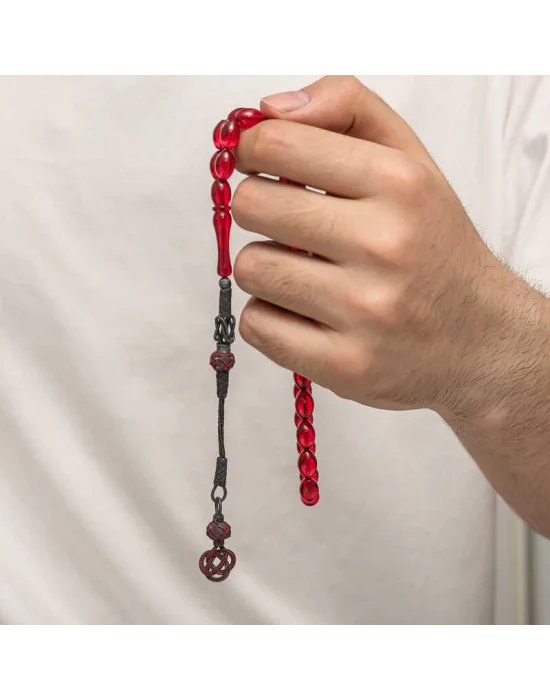 Gümüş Kazaz Püsküllü Sıkma Kehribar Tesbih