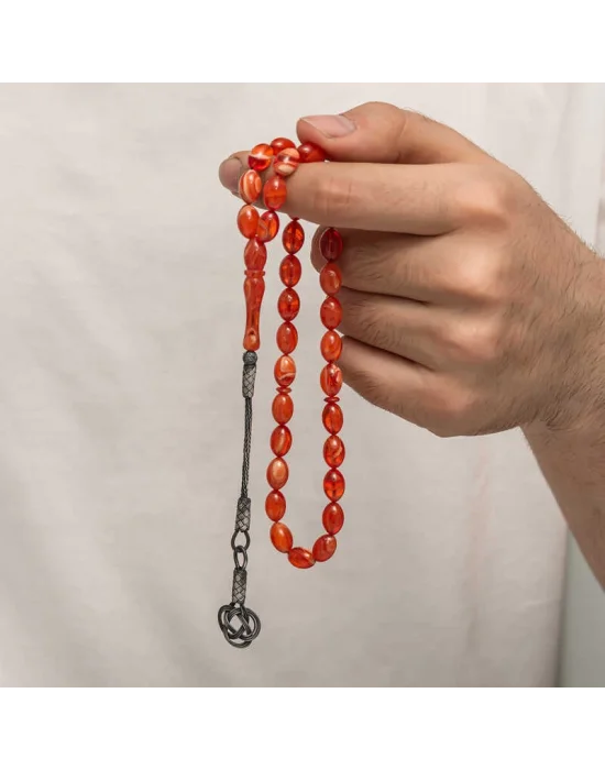 Gümüş Kazaz Püsküllü Sıkma Kehribar Tesbih