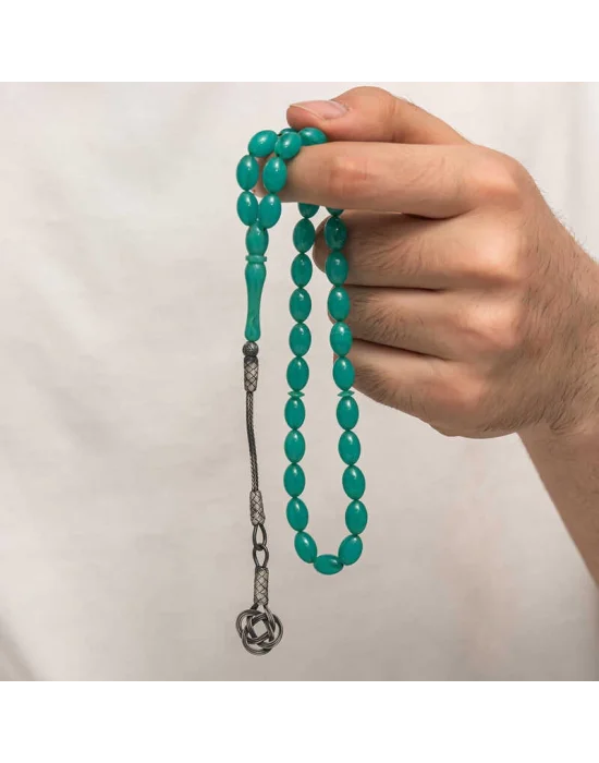 Gümüş Kazaz Püsküllü Sıkma Kehribar Tesbih