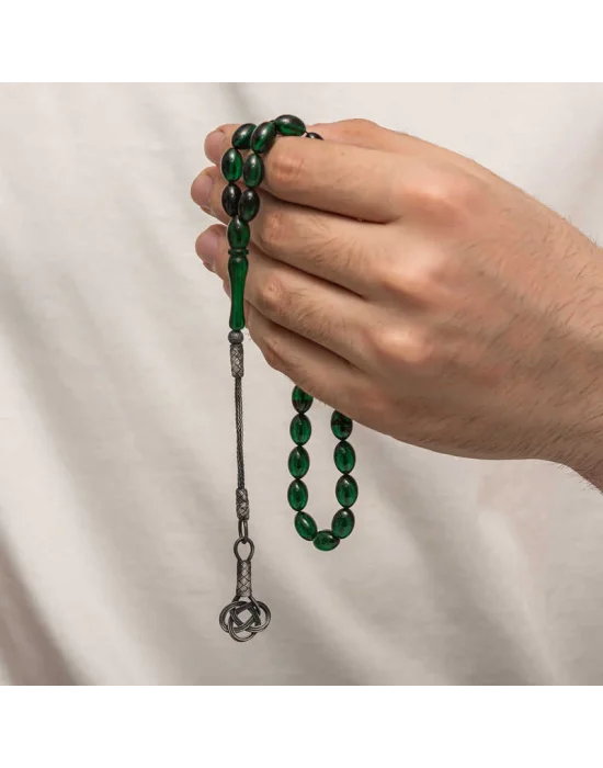 Gümüş Kazaz Püsküllü Sıkma Kehribar Tesbih