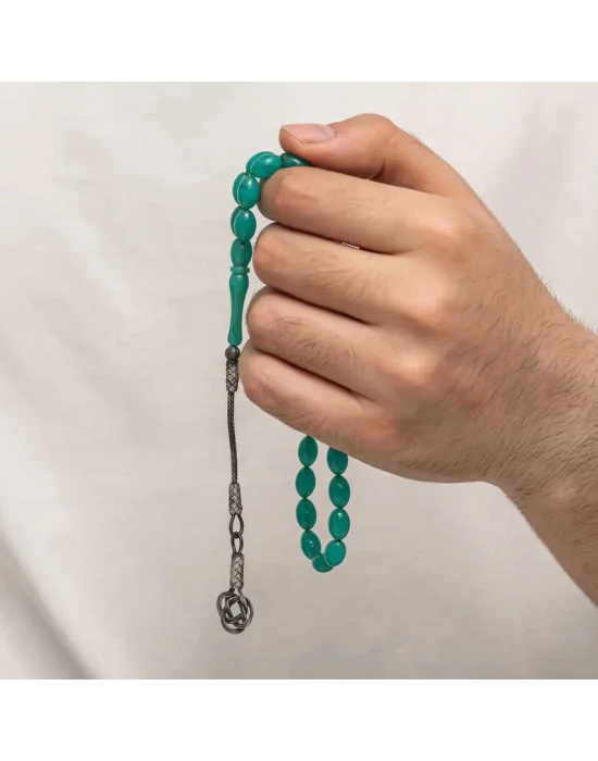 Gümüş Kazaz Püsküllü Sıkma Kehribar Tesbih