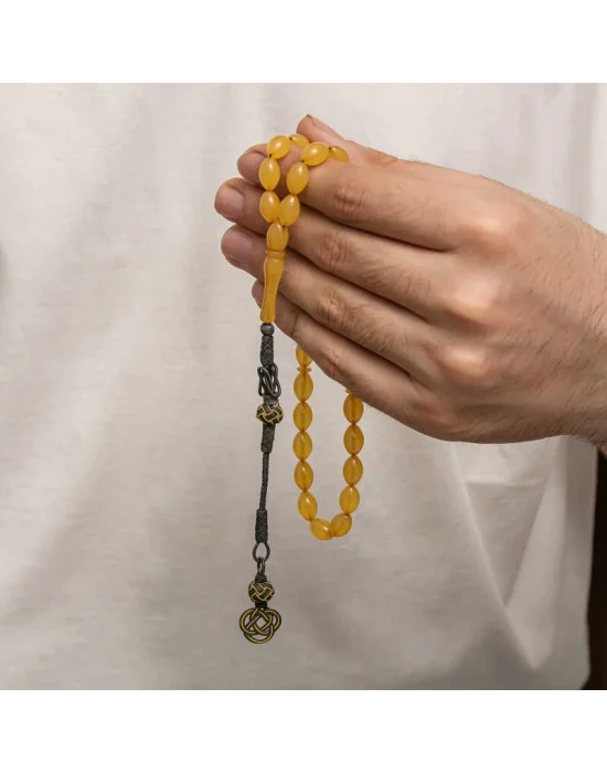 Gümüş Kazaz Püsküllü Sıkma Kehribar Tesbih