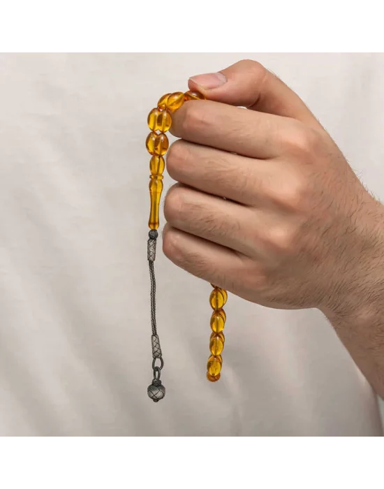 Gümüş Kazaz Püsküllü Sıkma Kehribar Tesbih