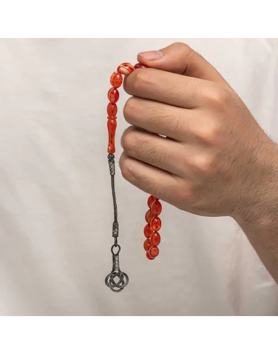 Gümüş Kazaz Püsküllü Sıkma Kehribar Tesbih