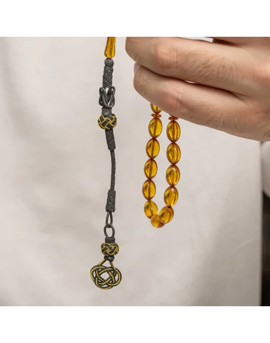 Gümüş Kazaz Püsküllü Sıkma Kehribar Tesbih