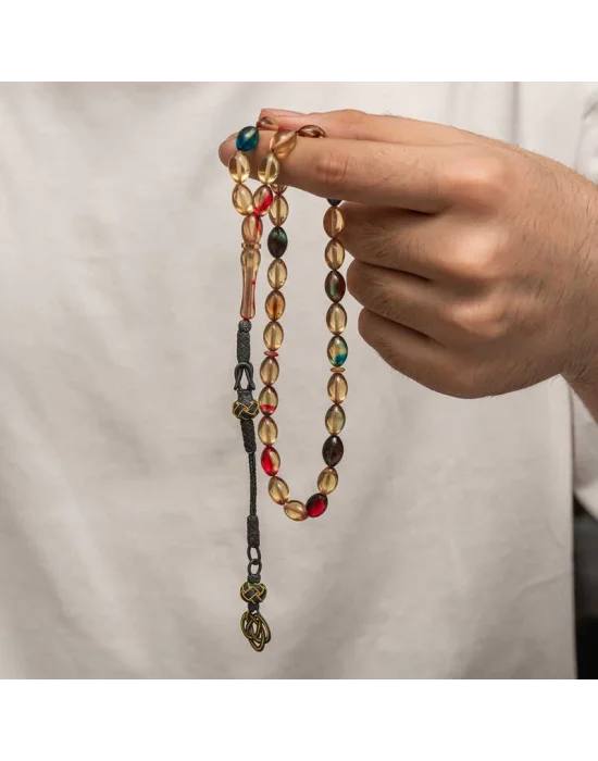 Gümüş Kazaz Püsküllü Sıkma Kehribar Tesbih