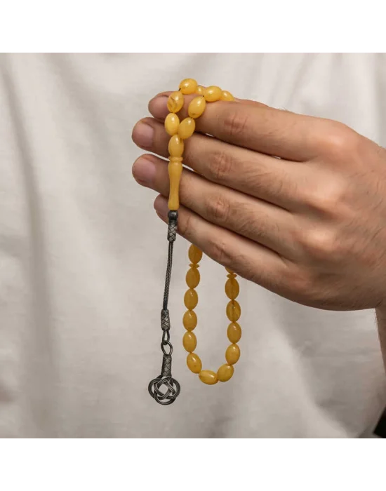 Gümüş Kazaz Püsküllü Sıkma Kehribar Tesbih