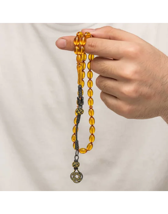 Gümüş Kazaz Püsküllü Sıkma Kehribar Tesbih