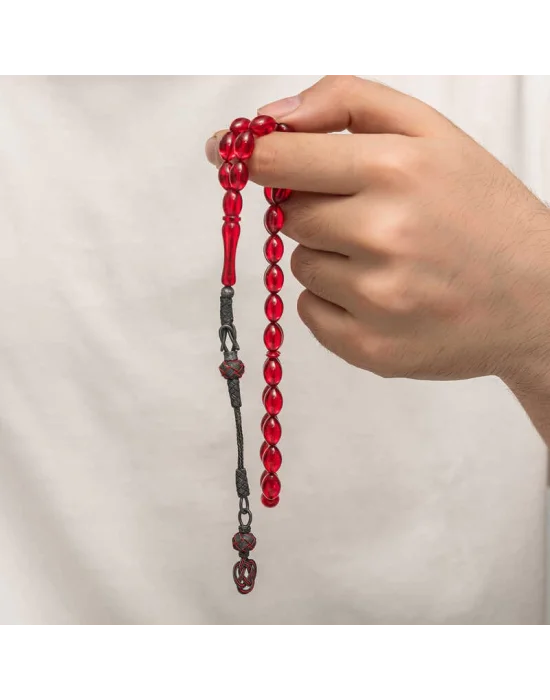 Gümüş Kazaz Püsküllü Sıkma Kehribar Tesbih