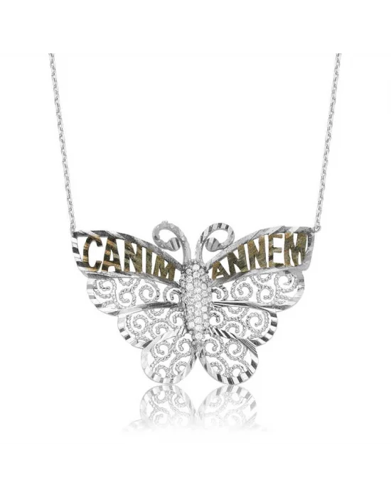 Gümüş Kelebek Canım Annem Bayan Kolye