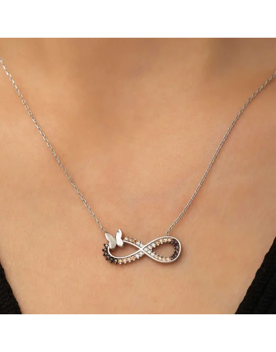Gümüş Kelebekli Sonsuzluk Kolye