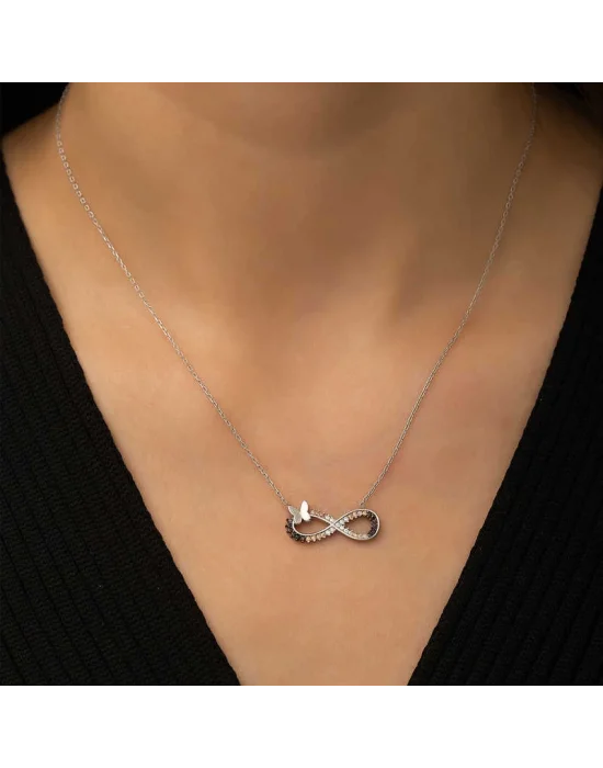 Gümüş Kelebekli Sonsuzluk Kolye