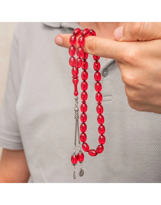 Gümüş Kırmızı Ateş Kehribar Tesbih