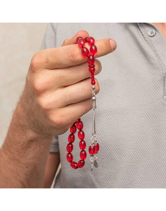 Gümüş Kırmızı Ateş Kehribar Tesbih