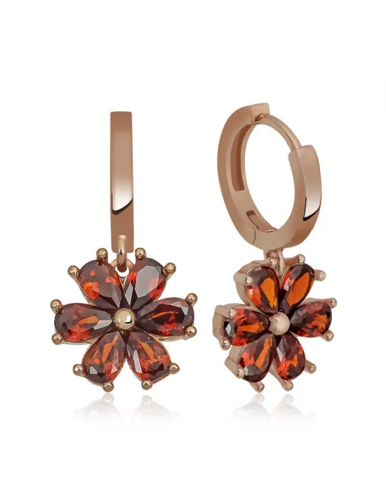 Gümüş Kırmızı Çiçek Bayan Küpe