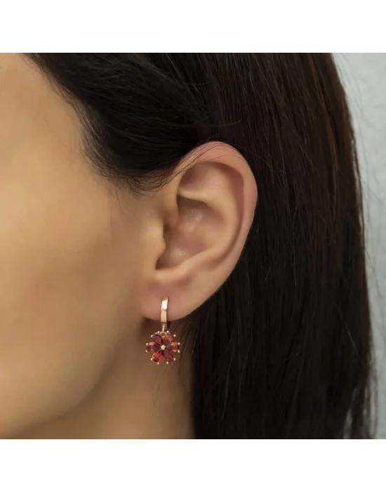 Gümüş Kırmızı Çiçek Bayan Küpe