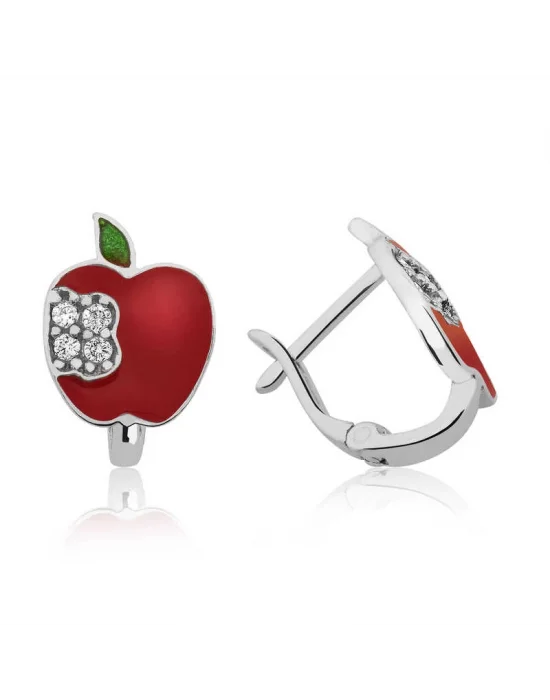 Gümüş Kırmızı Elma Çoçuk Küpesi
