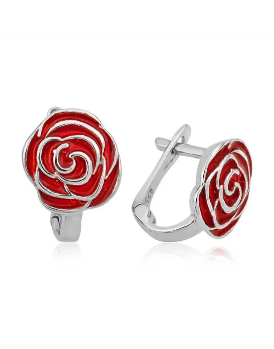 Gümüş Kırmızı Gül Çocuk Küpesi