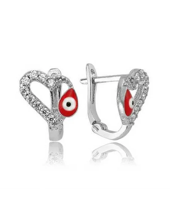 Gümüş Kırmızı Kalpli Çocuk Küpesi