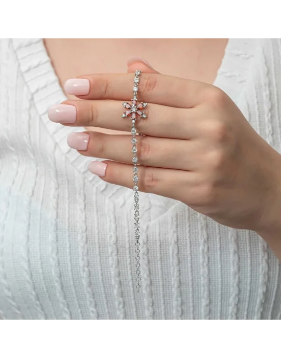 Gümüş Kırmızı Lotus Çiçeği Su Yolu Kadın Bileklik