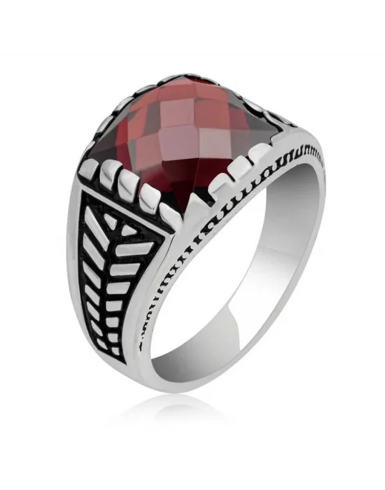 Gümüş Kırmızı Zirkon Taşlı Çocuk Erkek Yüzük