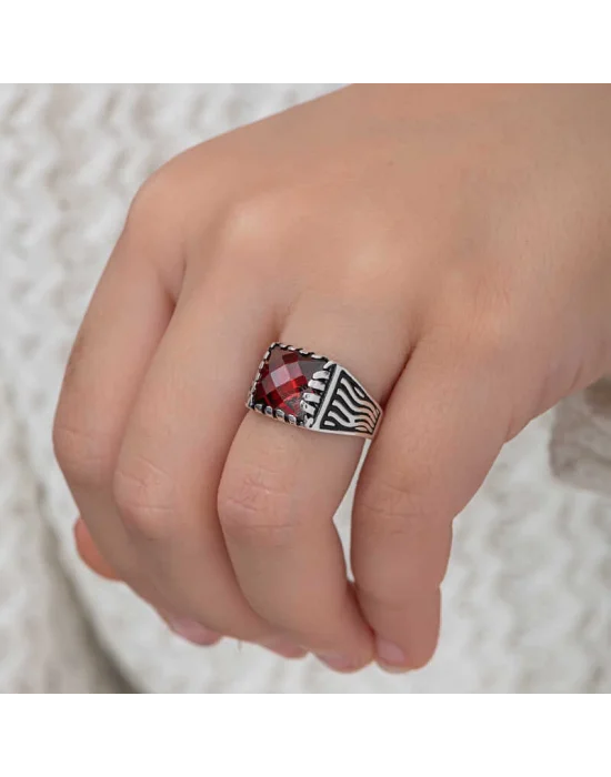 Gümüş Kırmızı Zirkon Taşlı Çocuk Erkek Yüzük