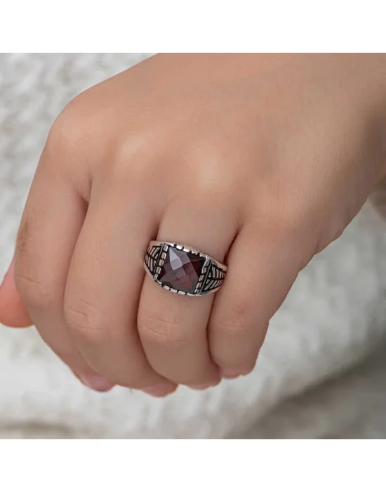 Gümüş Kırmızı Zirkon Taşlı Çocuk Erkek Yüzük