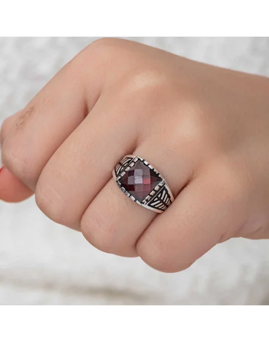 Gümüş Kırmızı Zirkon Taşlı Çocuk Erkek Yüzük