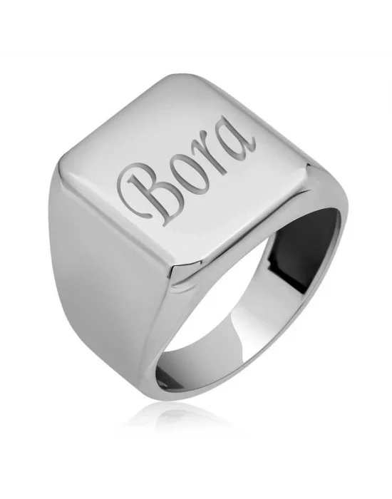 Gümüş Kişiye Özel Kare Erkek Yüzük