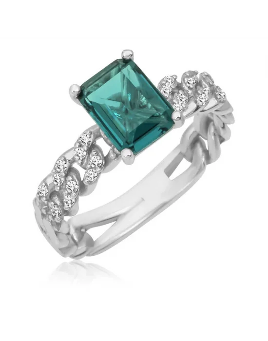 Gümüş Koyu Yeşil Baget Taşlı Kadın Yüzük