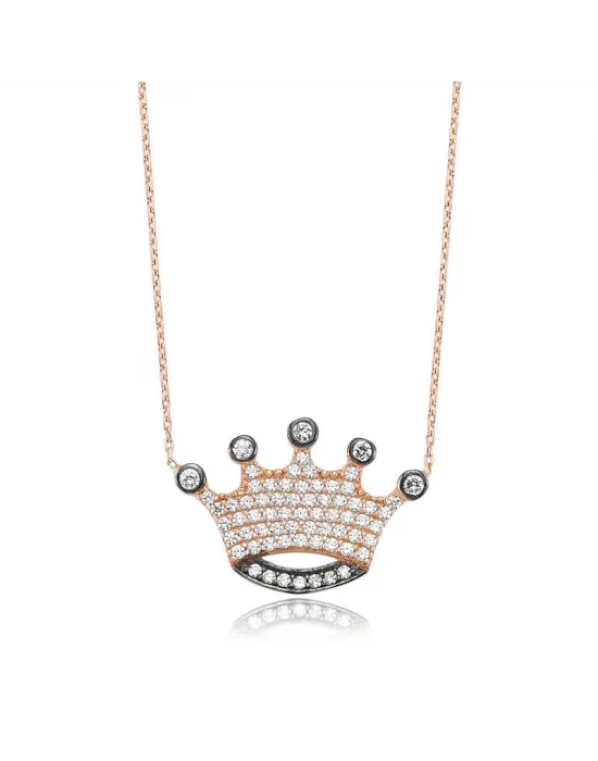 Gümüş Kraliçe Tacı Bayan Kolye