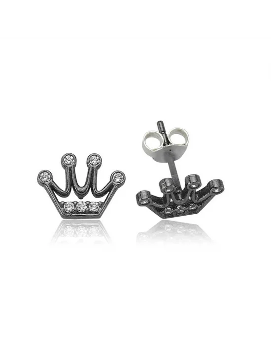 Gümüş Kraliçe Tacı Çivili Küpe