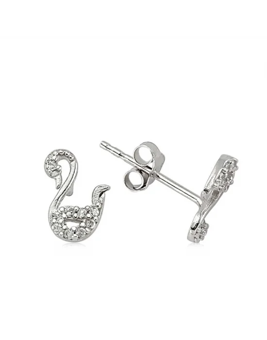 Gümüş Kuğu Çivili Küpe