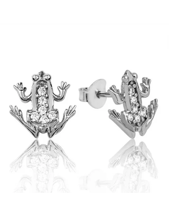 Gümüş Kurbağa Çivili Küpe