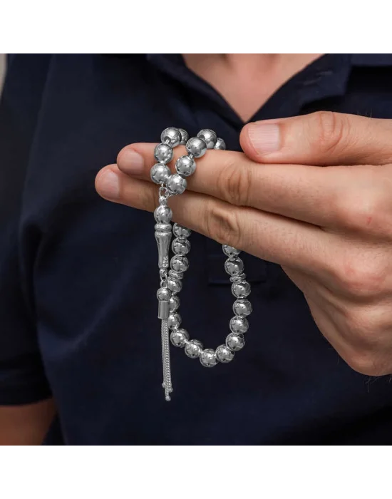 Gümüş Küre Kesim 7 mm Erkek Tesbih