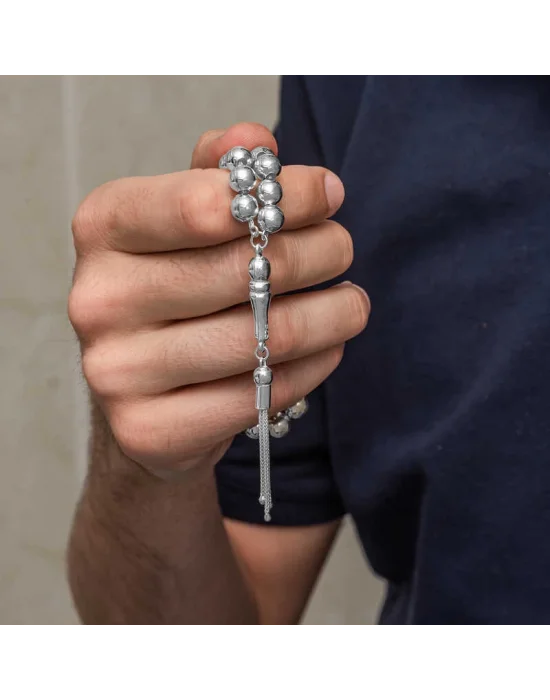 Gümüş Küre Kesim 7 mm Erkek Tesbih