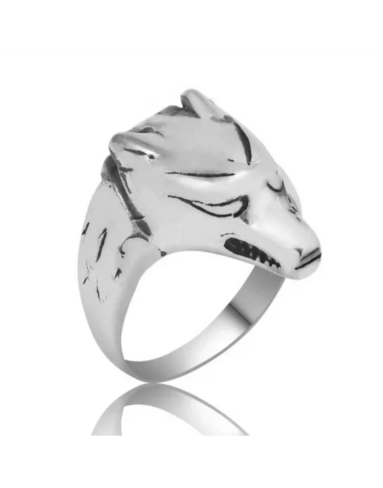 Gümüş Kurt Figürlü Erkek Yüzük