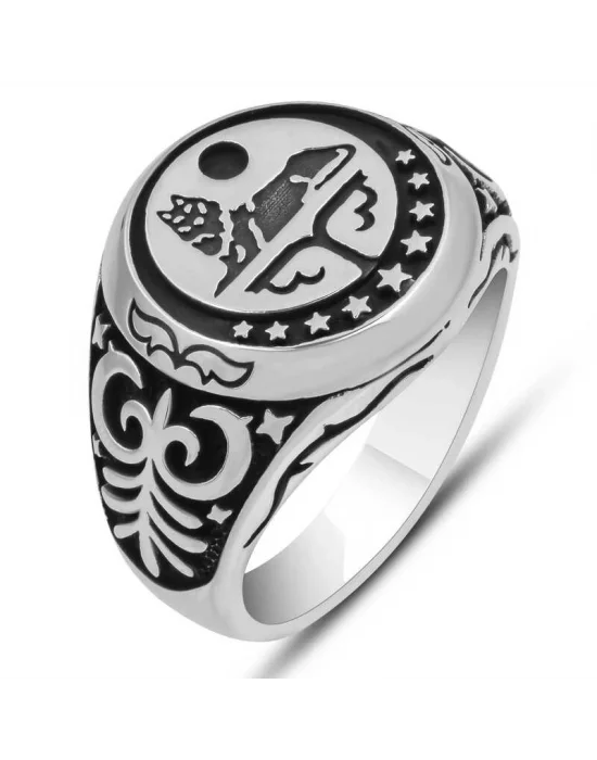 Gümüş Kurt Motifli Erkek Yüzük