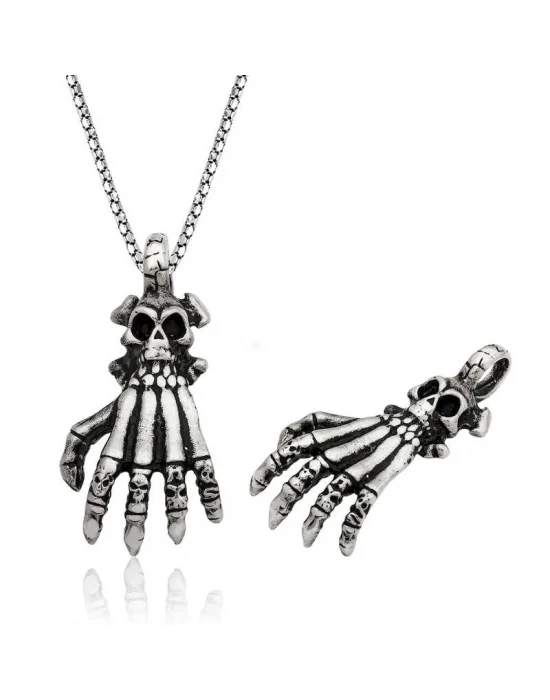 Gümüş Kuru Kafa El Erkek Kolye