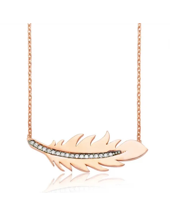 Gümüş Kuş Tüyü Bayan Kolye