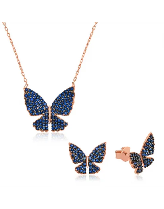Gümüş Lacivert Kelebek Set